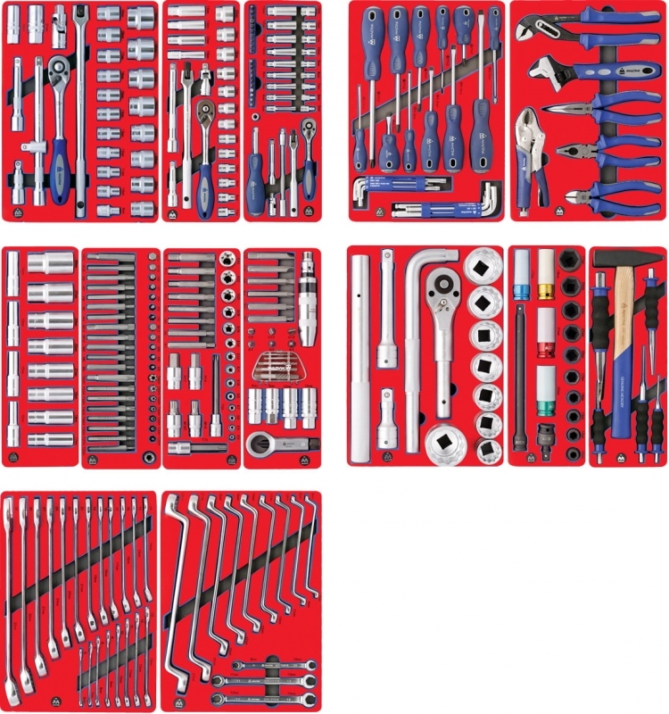 МАСТАК Набор инструментов ПРОФИ для тележки, 14 ложементов, 299 предметов