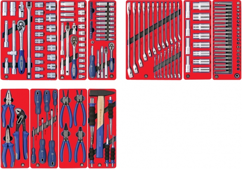 МАСТАК Набор инструментов СТАНДАРТ для тележки, 10 ложементов, 186 предметов